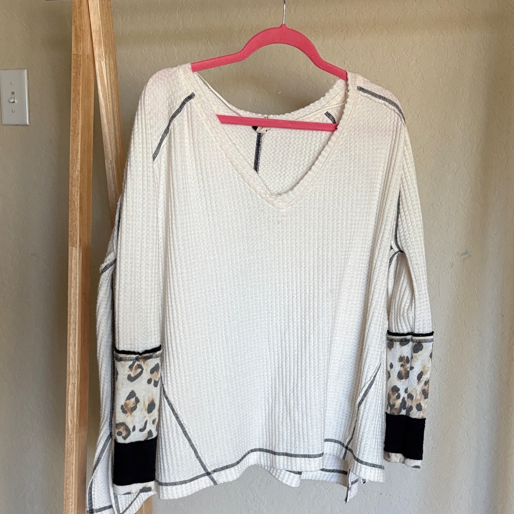 We The Free Cream sweater with Leopard Print